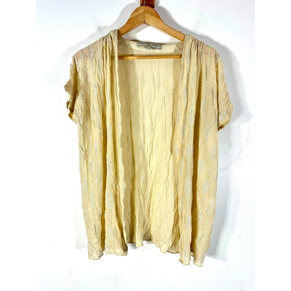 WHAT GOES AROUND COMES AROUND Anthropologie Silk Beaded Cardi Womans S Cottage
